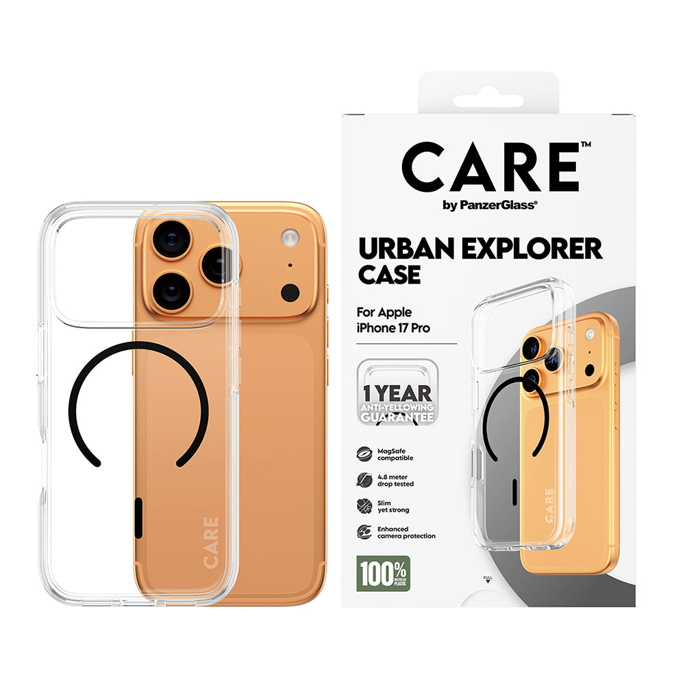 MagSafe Hülle für Apple iPhone 17 Pro Max, PanzerGlass, Care Urban Explorer, Schwarz Transparent