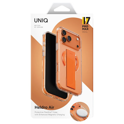 MagSafe-Hülle für Apple iPhone 17 Pro Max, UNIQ, Heldro Air MagClick, Transparent Orange