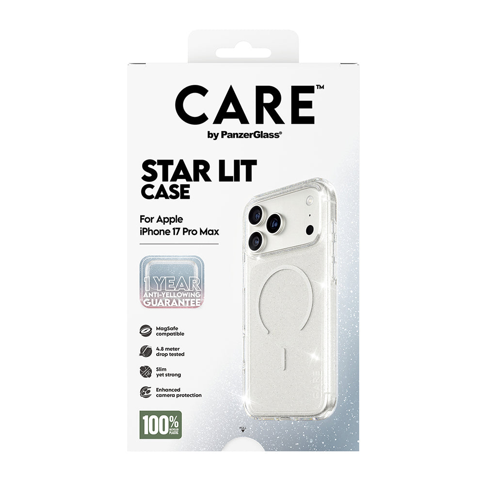 MagSafe Hülle für Apple iPhone 17 Pro, PanzerGlass, Care Urban Explorer Star Lit, Transparent Weiß