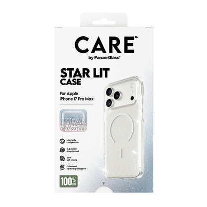 MagSafe Hülle für Apple iPhone 17 Pro, PanzerGlass, Care Urban Explorer Star Lit, Transparent Weiß