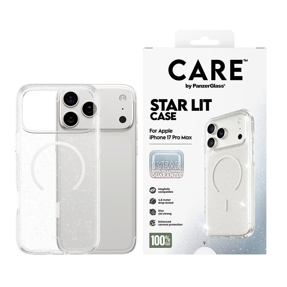 MagSafe Hülle für Apple iPhone 17 Pro, PanzerGlass, Care Urban Explorer Star Lit, Transparent Weiß