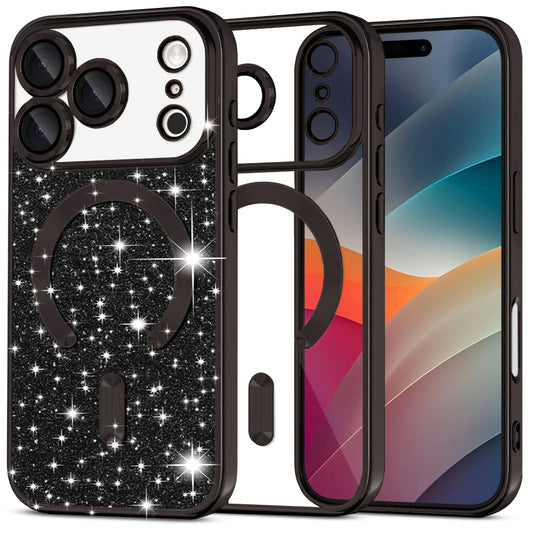 MagSafe Hülle für Apple iPhone 17 Pro, Techsuit, Luxury Glitter, Schwarz