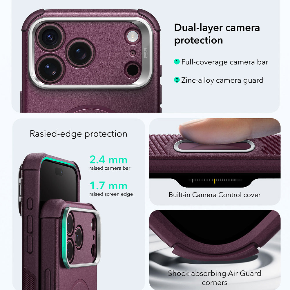 MagSafe Case for Apple iPhone 18 Pro / 17 Pro, ESR, Cyber Armor Kickstand, Dark Satin Burgundy