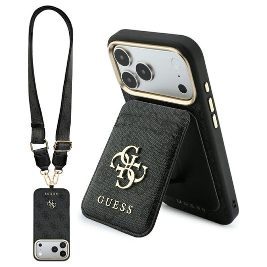 MagSafe-Hülle für Apple iPhone 18 Pro / 17 Pro, Guess, 4G Cardslot & Big Strap, Schwarz
