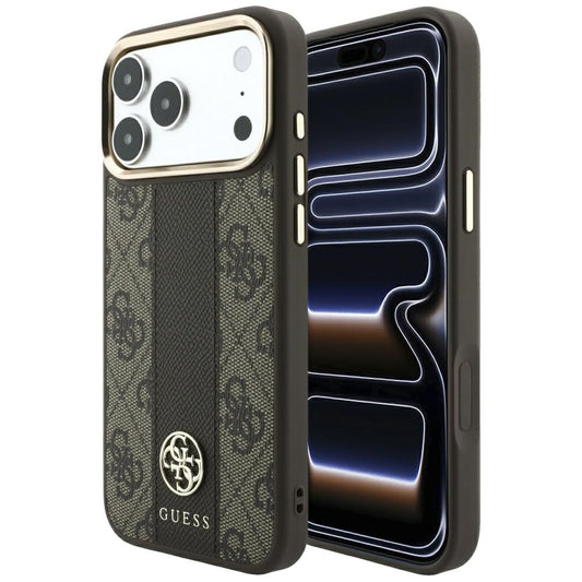 MagSafe Case for Apple iPhone 18 Pro / 17 Pro, Guess, 4G Stripe Round Classic Logo, Brown