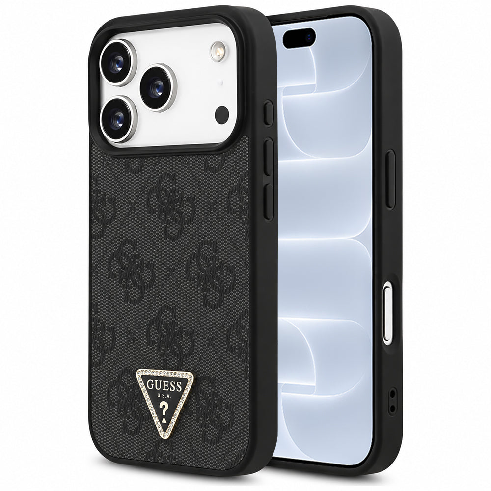 MagSafe-Hülle für Apple iPhone 18 Pro / 17 Pro, Guess, 4G Triangle Strass, Schwarz