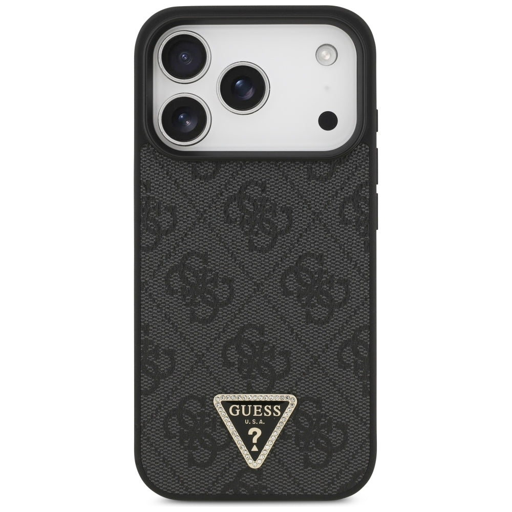 MagSafe-Hülle für Apple iPhone 18 Pro / 17 Pro, Guess, 4G Triangle Strass, Schwarz