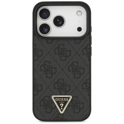 MagSafe-Hülle für Apple iPhone 18 Pro / 17 Pro, Guess, 4G Triangle Strass, Schwarz