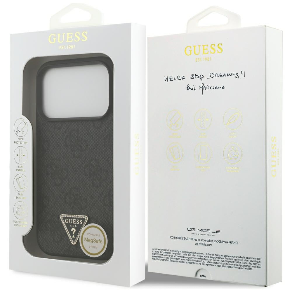 MagSafe-Hülle für Apple iPhone 18 Pro / 17 Pro, Guess, 4G Triangle Strass, Schwarz