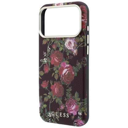 MagSafe-Hülle für Apple iPhone 18 Pro / 17 Pro, Guess, Blossom Roses Print, Weinrot