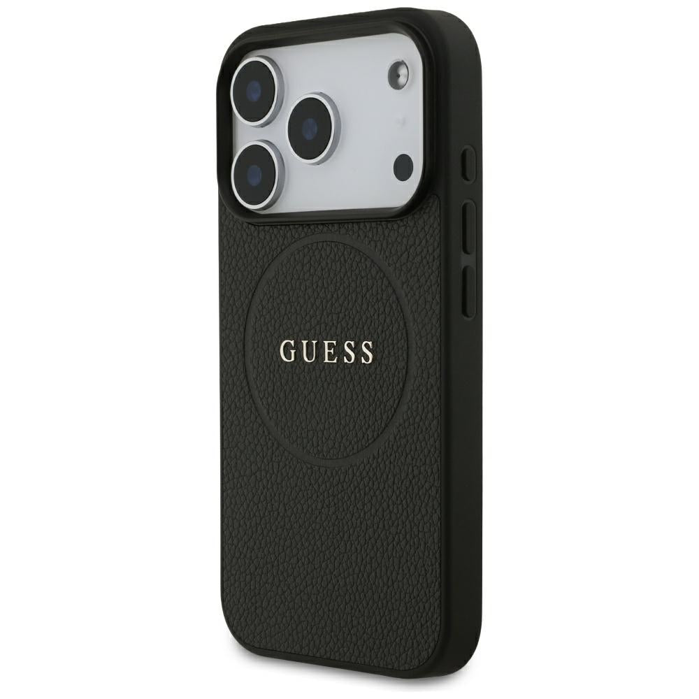 MagSafe-Hülle für Apple iPhone 18 Pro / 17 Pro, Guess, Geprägter Goldring, Schwarz