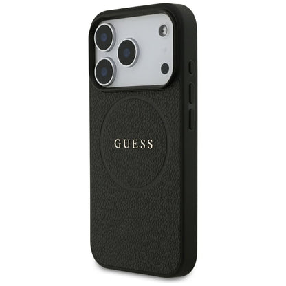 MagSafe-Hülle für Apple iPhone 18 Pro / 17 Pro, Guess, Geprägter Goldring, Schwarz