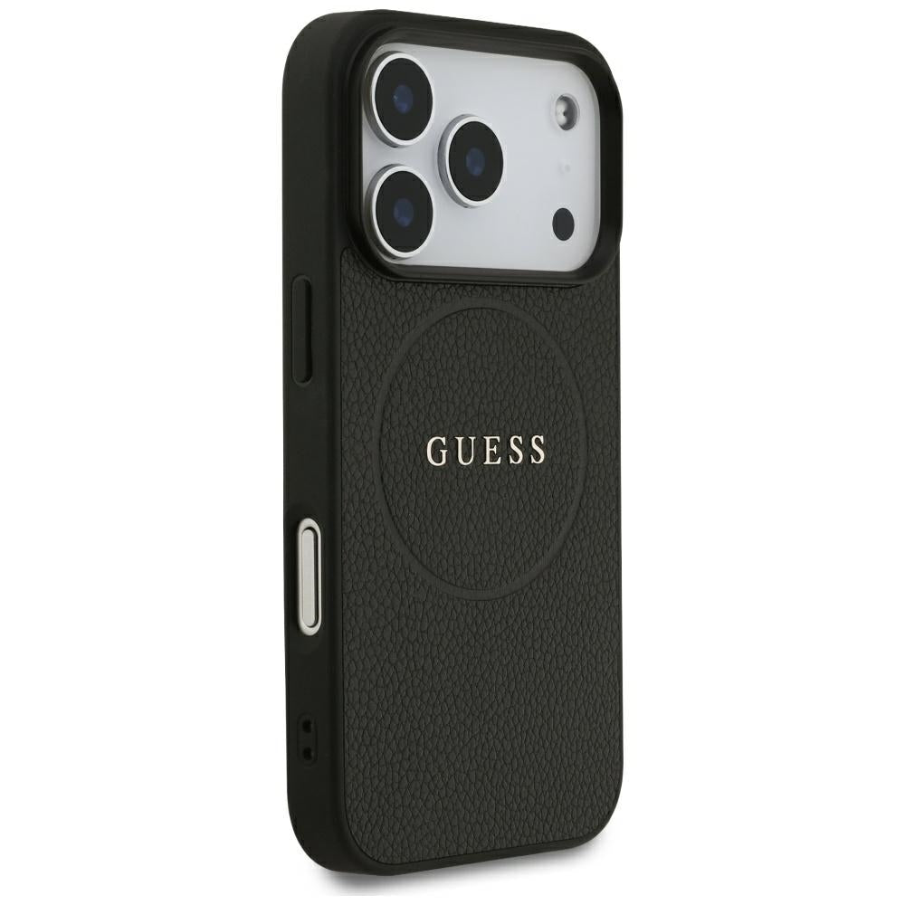 MagSafe-Hülle für Apple iPhone 18 Pro / 17 Pro, Guess, Geprägter Goldring, Schwarz