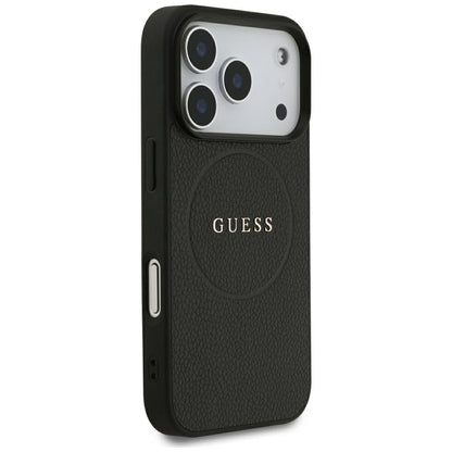 MagSafe-Hülle für Apple iPhone 18 Pro / 17 Pro, Guess, Geprägter Goldring, Schwarz