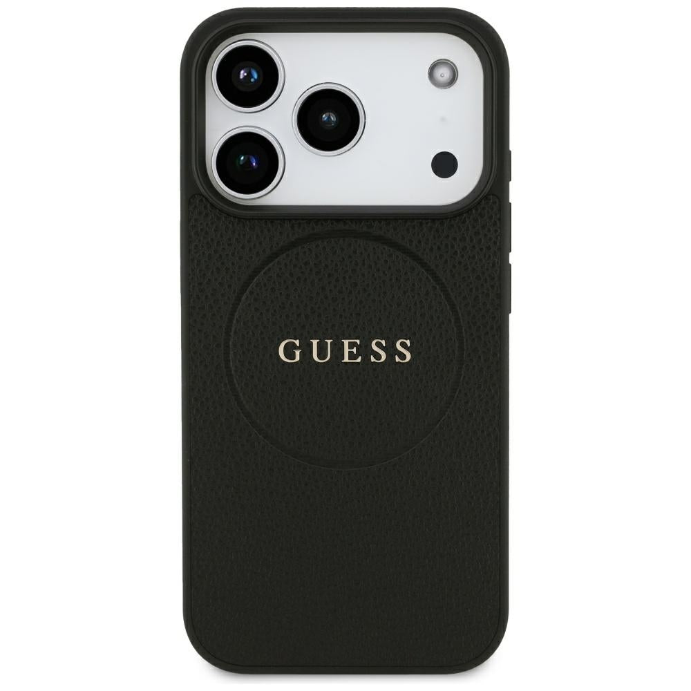 MagSafe-Hülle für Apple iPhone 18 Pro / 17 Pro, Guess, Geprägter Goldring, Schwarz