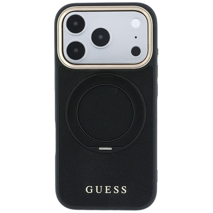 MagSafe-Hülle für Apple iPhone 18 Pro / 17 Pro, Guess, Grained Ring Stand 360 Classic, Schwarz