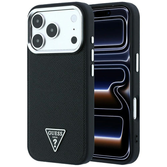 MagSafe-Hülle für Apple iPhone 18 Pro / 17 Pro, Guess, Geprägtes Dreieck-Logo, Schwarz