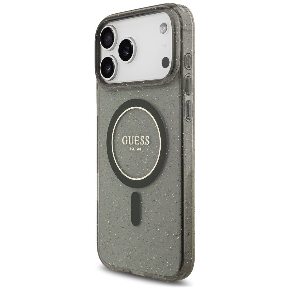 MagSafe Case for Apple iPhone 18 Pro / 17 Pro, Guess, IML Glitter with Pearl Strap, Black
