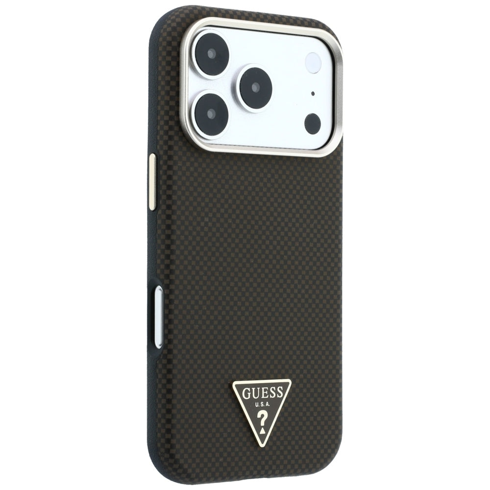 MagSafe-Hülle für Apple iPhone 18 Pro / 17 Pro, Guess, Kevlar-Dreieck-Logo, Braun