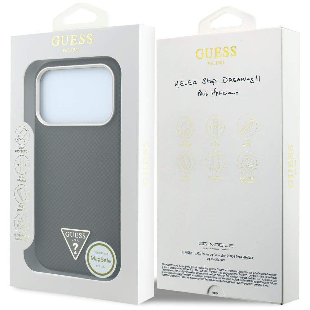 MagSafe-Hülle für Apple iPhone 18 Pro / 17 Pro, Guess, Kevlar-Dreieck-Logo, Braun