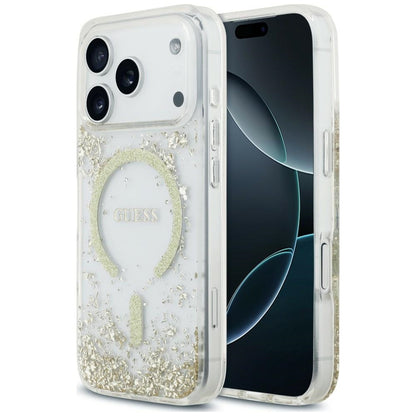 MagSafe-Hülle für Apple iPhone 18 Pro / 17 Pro, Guess, Resin Bottom Glitter, Gold