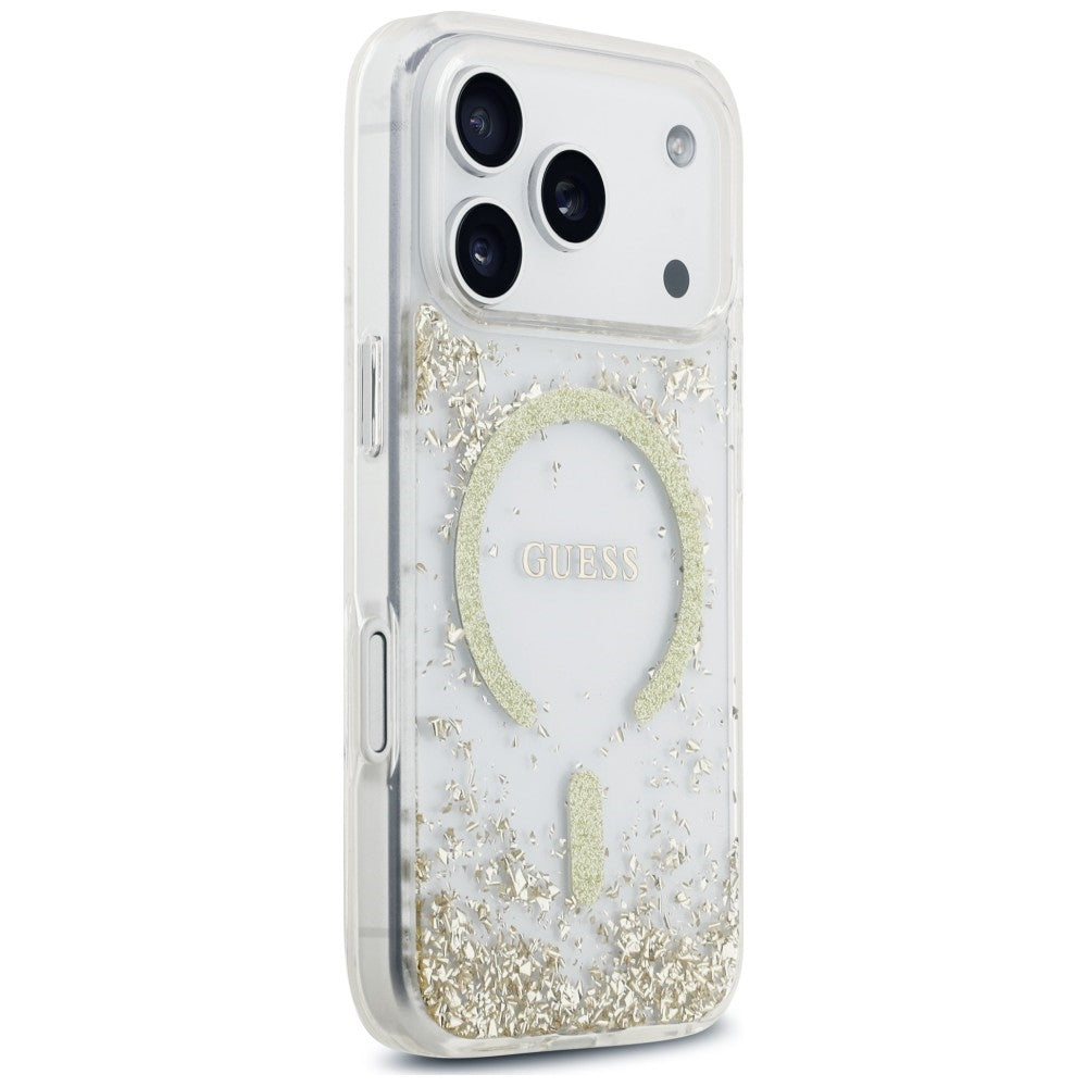 MagSafe-Hülle für Apple iPhone 18 Pro / 17 Pro, Guess, Resin Bottom Glitter, Gold