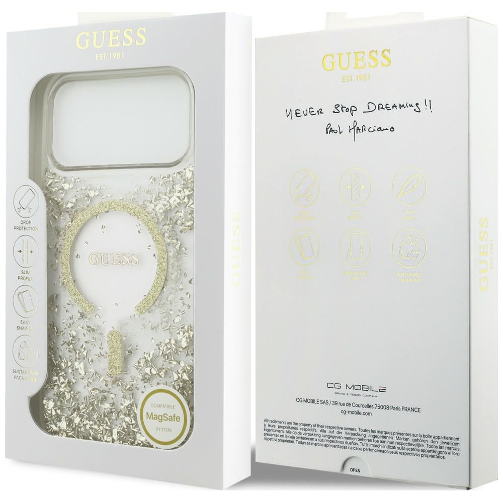 MagSafe-Hülle für Apple iPhone 18 Pro / 17 Pro, Guess, Resin Bottom Glitter, Gold