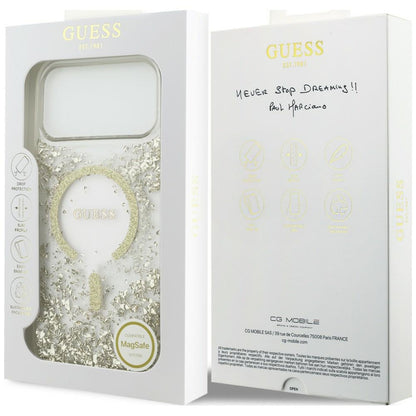 MagSafe-Hülle für Apple iPhone 18 Pro / 17 Pro, Guess, Resin Bottom Glitter, Gold