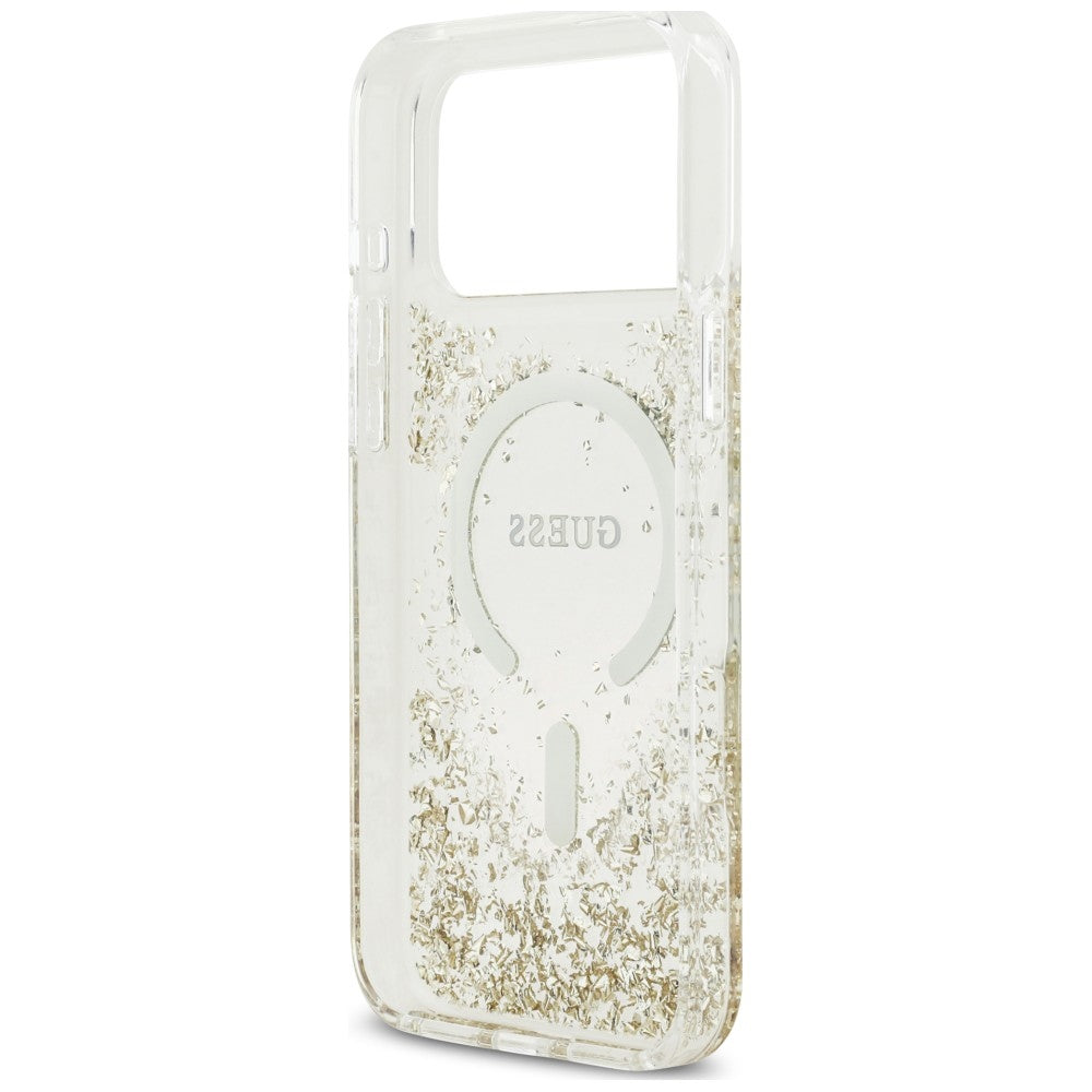MagSafe-Hülle für Apple iPhone 18 Pro / 17 Pro, Guess, Resin Bottom Glitter, Gold