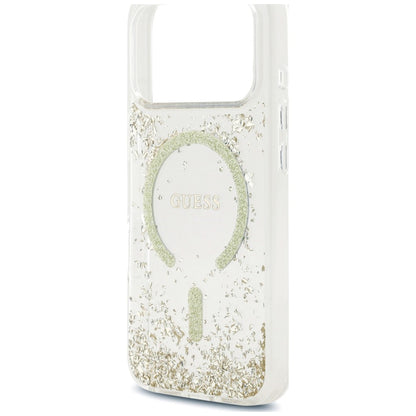 MagSafe-Hülle für Apple iPhone 18 Pro / 17 Pro, Guess, Resin Bottom Glitter, Gold