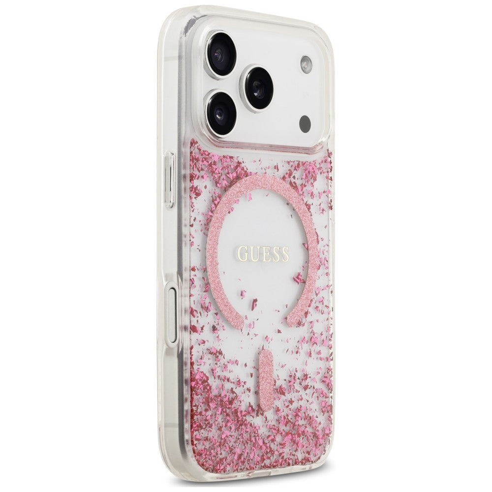 MagSafe-Hülle für Apple iPhone 18 Pro / 17 Pro, Guess, Resin Bottom Glitter, Rosa