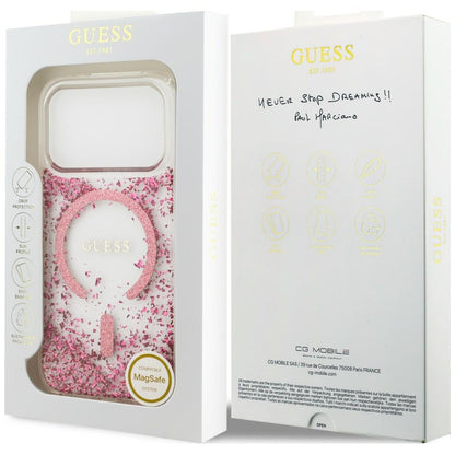 MagSafe-Hülle für Apple iPhone 18 Pro / 17 Pro, Guess, Resin Bottom Glitter, Rosa