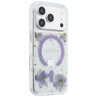 MagSafe Case for Apple iPhone 18 Pro / 17 Pro, Guess, Resin Flowers and Glitter, Purple