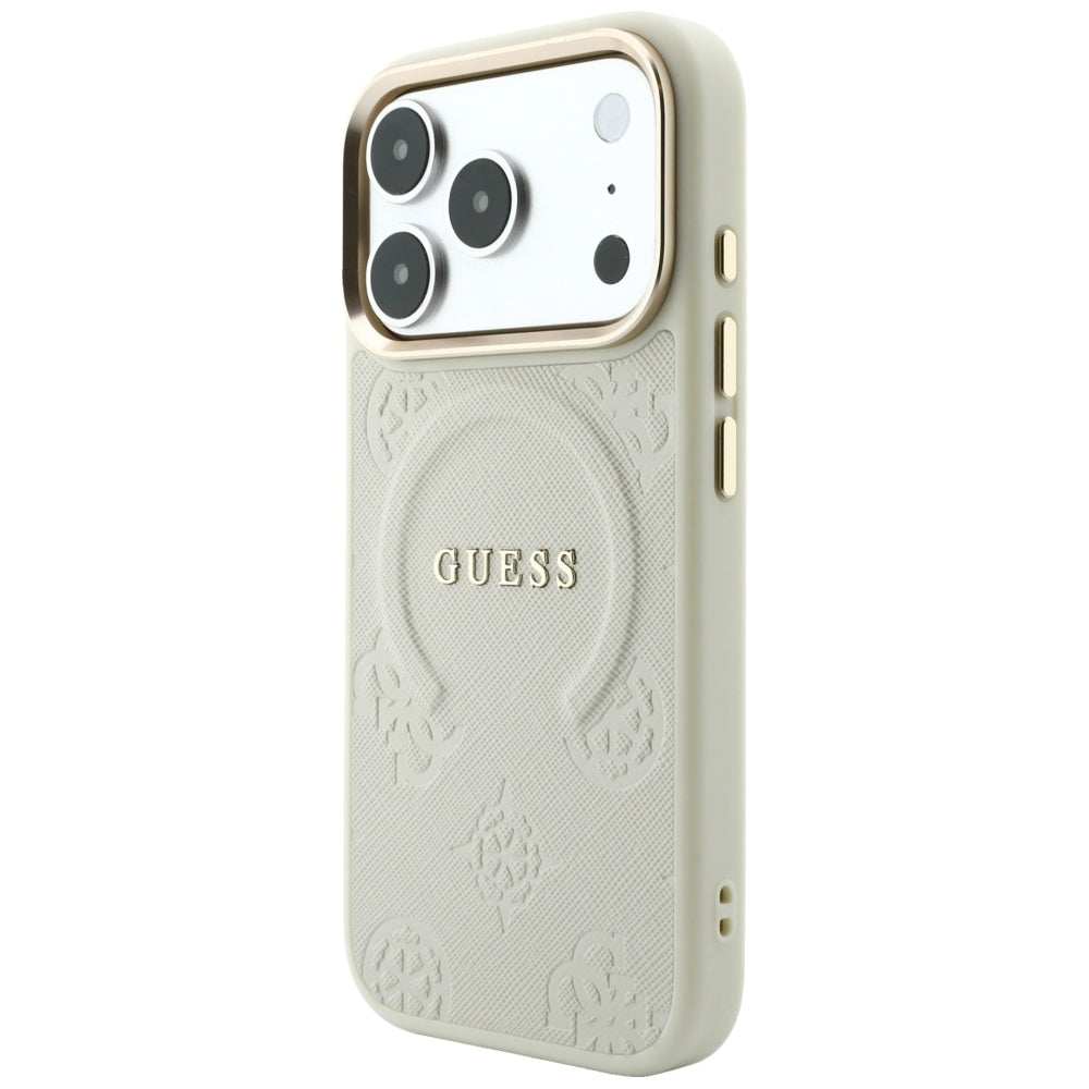 MagSafe Case for Apple iPhone 18 Pro / 17 Pro, Guess, Saffiano Peony Ring, Beige