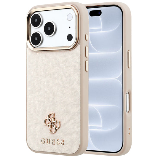 MagSafe-Hülle für Apple iPhone 18 Pro / 17 Pro, Guess, Saffiano Small 4G Classic, Beige