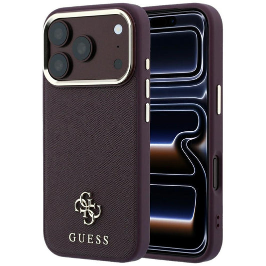 MagSafe-Hülle für Apple iPhone 18 Pro / 17 Pro, Guess, Saffiano Small 4G Classic, Weinrot