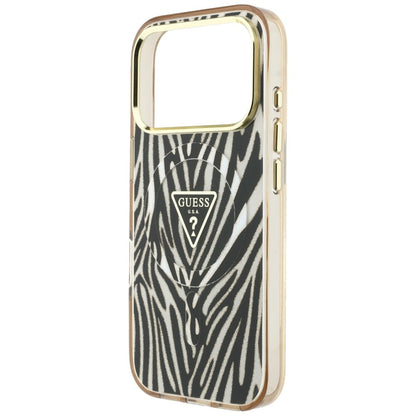 MagSafe-Hülle für Apple iPhone 18 Pro / 17 Pro, Guess, Zebra Glitter Dreieck Logo, Gold