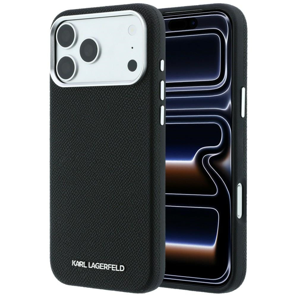 MagSafe-Hülle für Apple iPhone 18 Pro / 17 Pro, Karl Lagerfeld, Geprägtes Verlängertes Logo, Schwarz