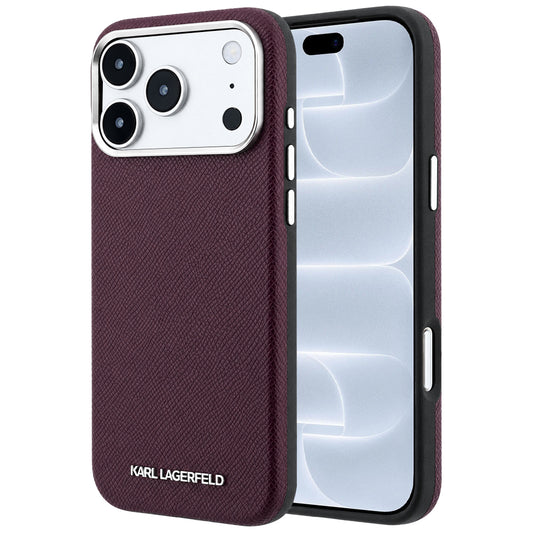 MagSafe-Hülle für Apple iPhone 18 Pro / 17 Pro, Karl Lagerfeld, geprägtes längliches Logo, Weinrot