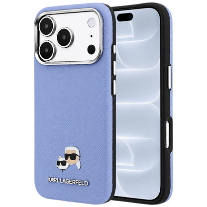 MagSafe-Hülle für Apple iPhone 18 Pro / 17 Pro, Karl Lagerfeld, Grained Karl & Choupette Head's Metal, Blau