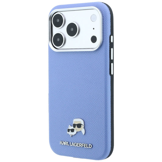 MagSafe-Hülle für Apple iPhone 18 Pro / 17 Pro, Karl Lagerfeld, Grained Karl & Choupette Head's Metal, Blau