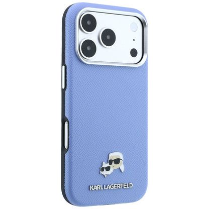 MagSafe-Hülle für Apple iPhone 18 Pro / 17 Pro, Karl Lagerfeld, Grained Karl & Choupette Head's Metal, Blau