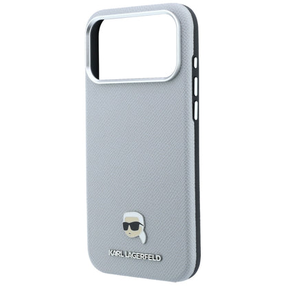 MagSafe-Hülle für Apple iPhone 18 Pro / 17 Pro, Karl Lagerfeld, Genarbtes Karl Head's Metal, Grau