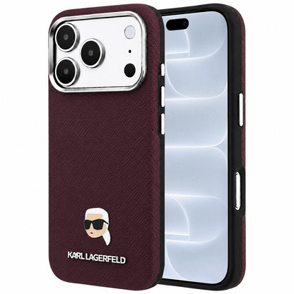 MagSafe-Hülle für Apple iPhone 18 Pro / 17 Pro, Karl Lagerfeld, Genarbtes Karl Head's Metal, Weinrot