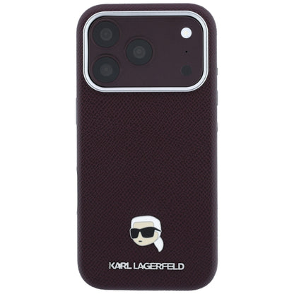 MagSafe-Hülle für Apple iPhone 18 Pro / 17 Pro, Karl Lagerfeld, Genarbtes Karl Head's Metal, Weinrot