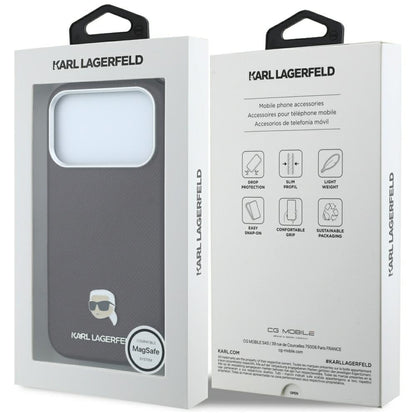MagSafe-Hülle für Apple iPhone 18 Pro / 17 Pro, Karl Lagerfeld, Genarbtes Karl Head's Metal, Weinrot