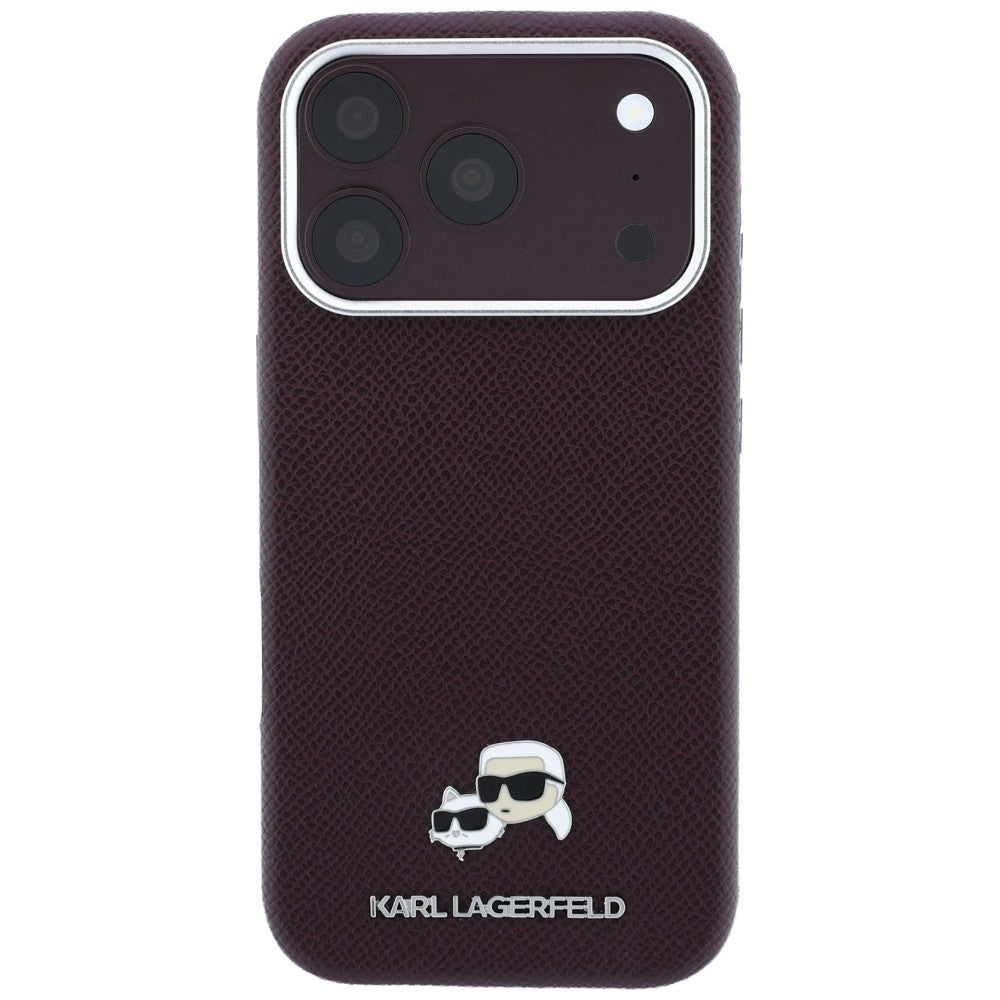 MagSafe-Hülle für Apple iPhone 18 Pro / 17 Pro, Karl Lagerfeld, Grained KC Heads, Weinrot