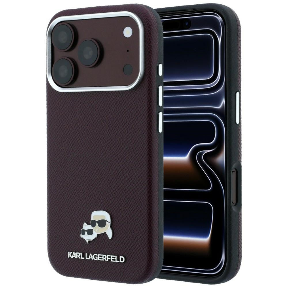 MagSafe-Hülle für Apple iPhone 18 Pro / 17 Pro, Karl Lagerfeld, Grained KC Heads, Weinrot