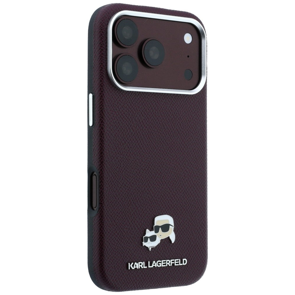 MagSafe-Hülle für Apple iPhone 18 Pro / 17 Pro, Karl Lagerfeld, Grained KC Heads, Weinrot