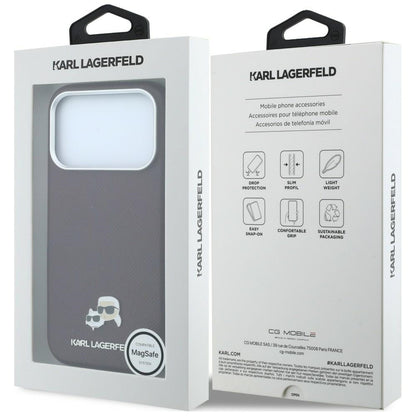 MagSafe-Hülle für Apple iPhone 18 Pro / 17 Pro, Karl Lagerfeld, Grained KC Heads, Weinrot